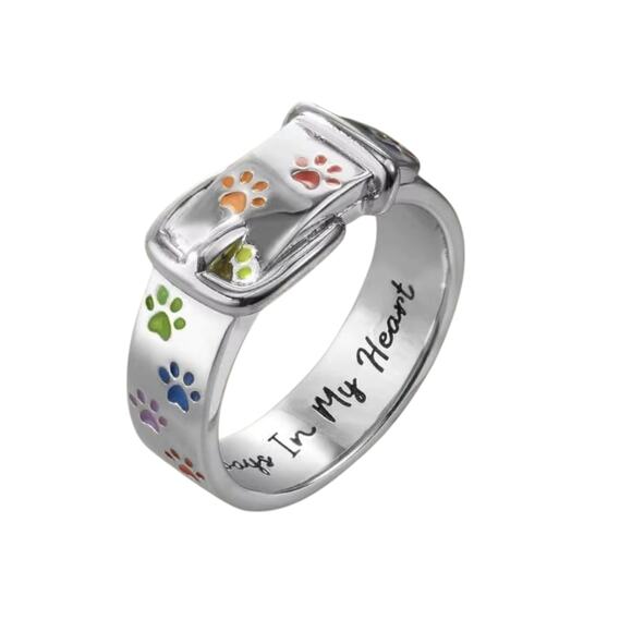 Rainbow Paw Print Collar Ring | Pet Love Jewelry | Always In My Heart | Size 8.5 - Picture 1 of 6